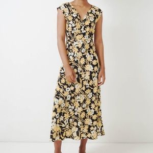 No.6 Teddi Wrap Dress Silk Black Floral Mid Length